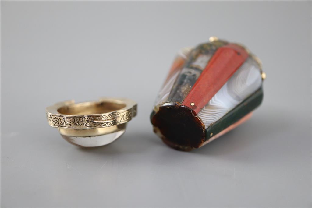 A 19th century engraved gold mounted Scottish hardstone and cabochon set vinaigrette,